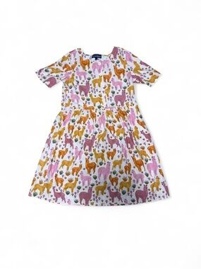 Llama Print linen Dress in Pink, Mustard & Mauve